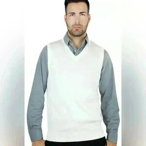 Blue Ocean Mens Solid White Sweater Vest Size 3xl preppy, collegiate, plus size